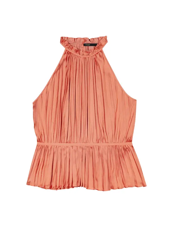 Sleeveless pleated halter top