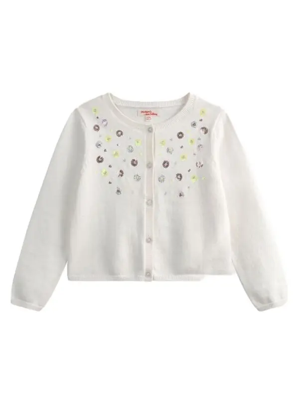 Cream Sequin Bow Fluffy Cardigan