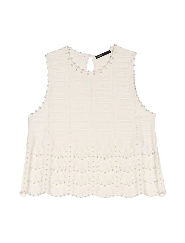 Beaded Pointelle Knit Top