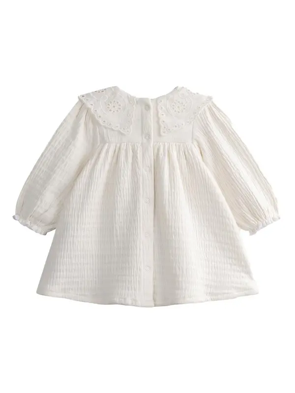 Newborn babies' ecru dress with a broderie anglaise collar