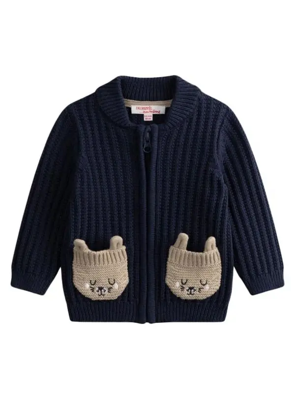 Knit Cardigan with Bear Pockets