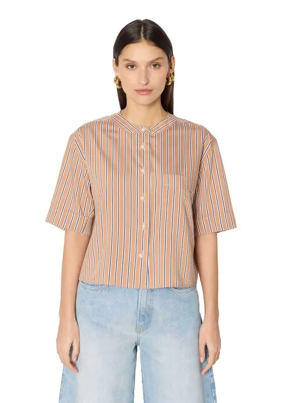 Short Striped Shirt With Neck Tie