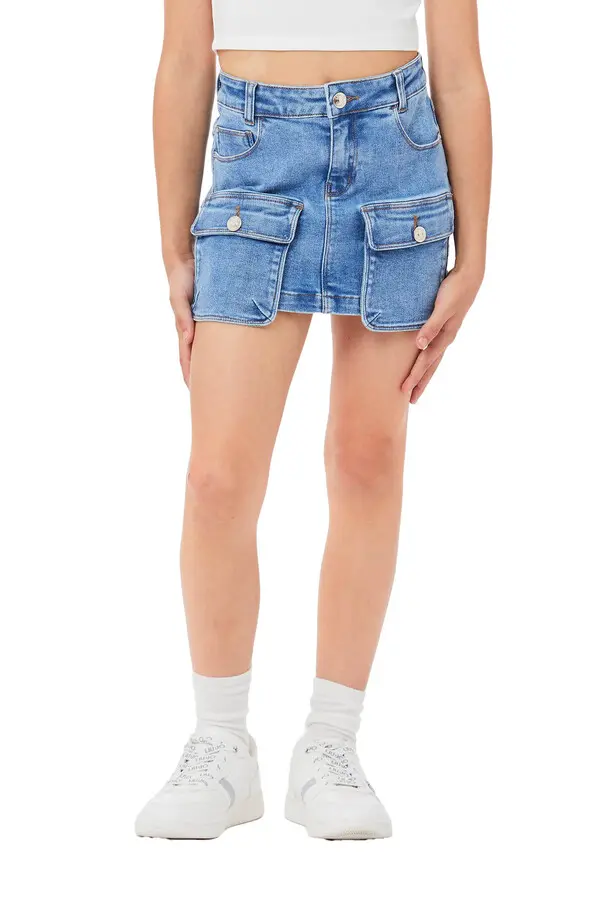Stretch cotton-blend denim skirt