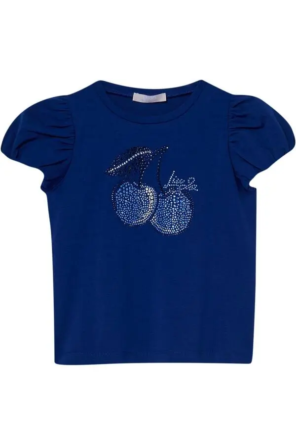 Puff-Sleeve Top with Sparkling Cherry Design