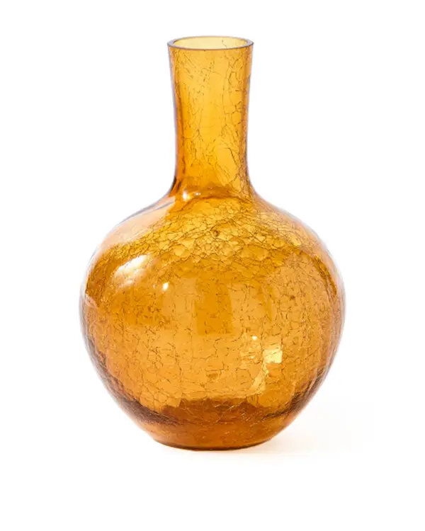 Ball body vase crackled glass yellow S
