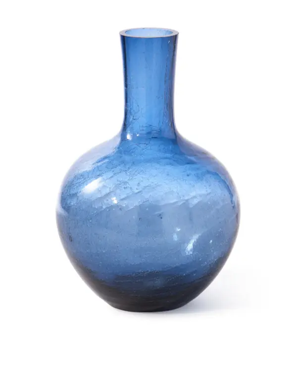 Ball body vase crackled glass blue L