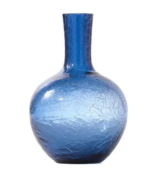 Ball body vase crackled glass blue S