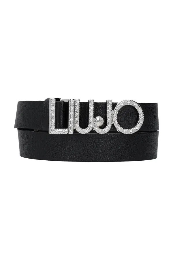 Rhinstone Logo Leather Belt