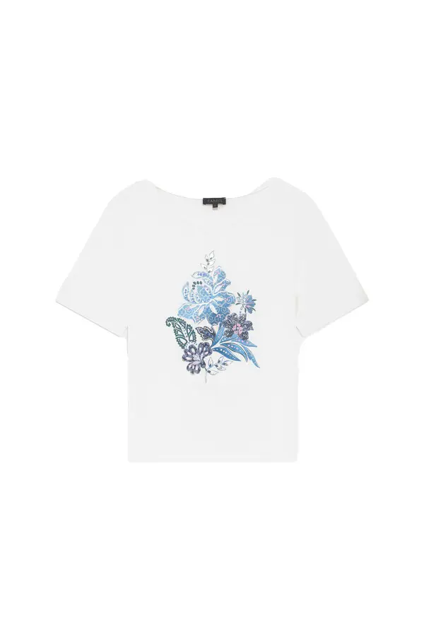 Short Sleeve Tee with Watercolor Flower Graphic