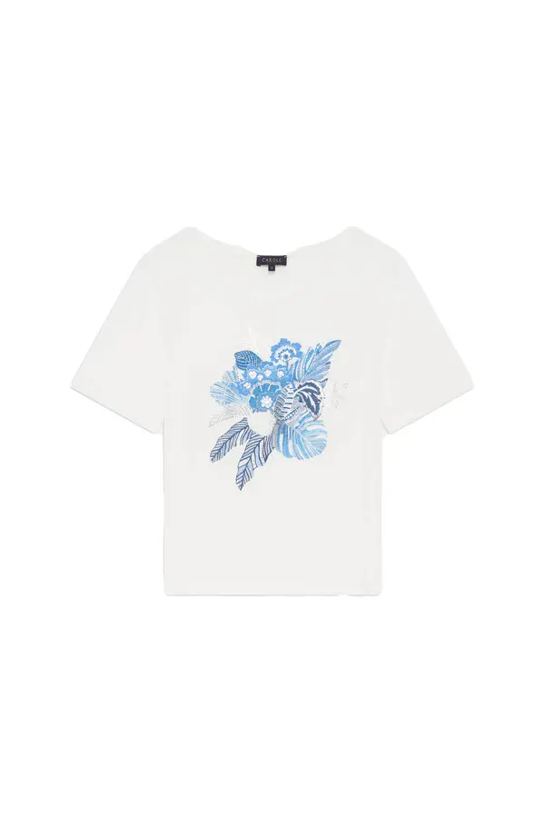 Crew Neck Top with Flower Design
