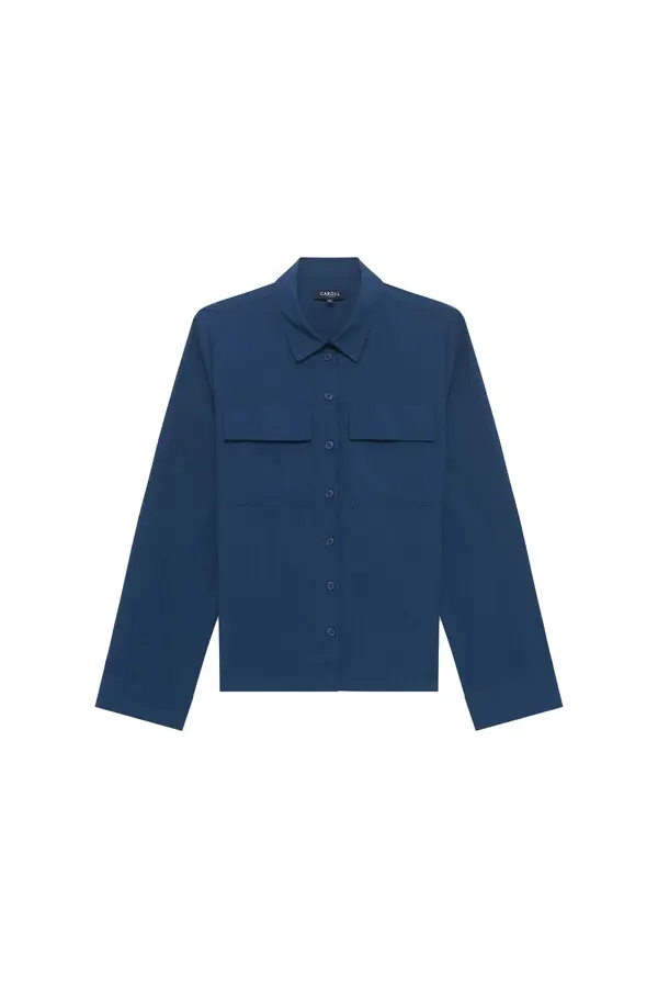  Long Sleeve Button-Up Shirt with Chest Pockets 