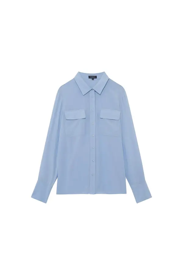 Long Sleeve Silk Shirt with Pockets