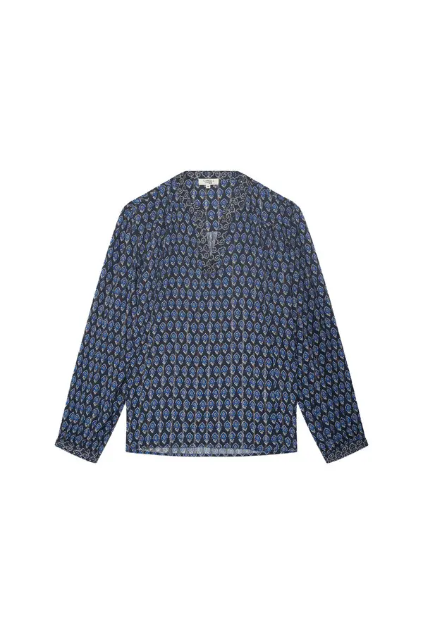 Printed V-Neck Long-Sleeve Blouse