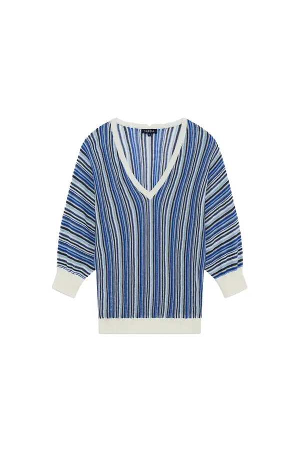 Striped V-Neck Knit Sweater 