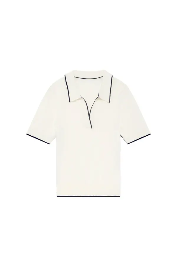 Short Sleeve Collared Top with Contrast Piping