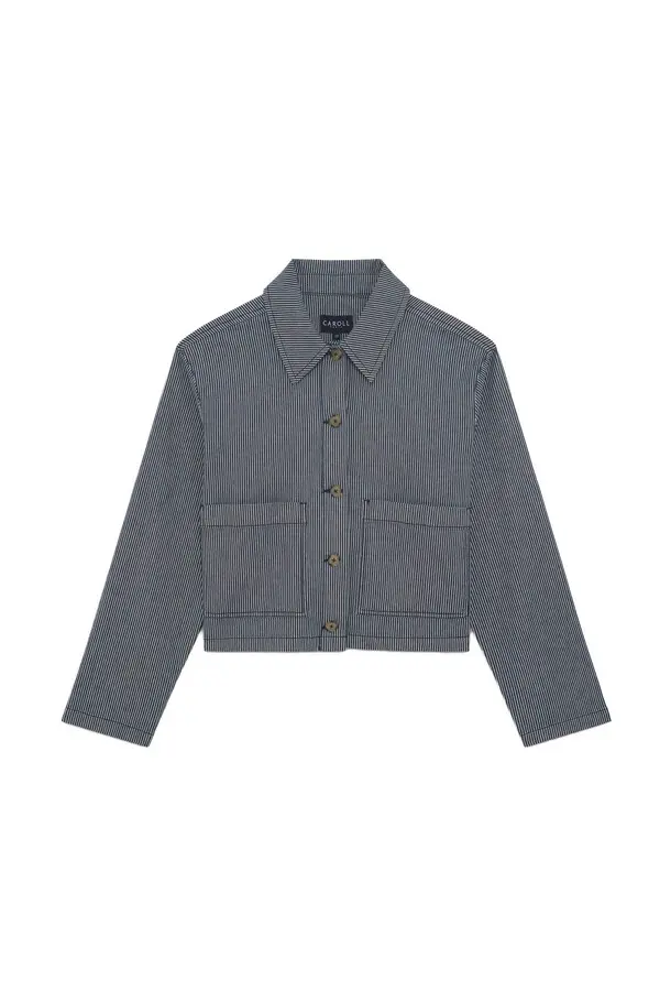 Striped Shirt Collar Jacket