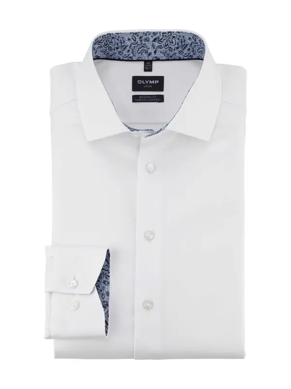 Modern Fit Shirt with Patterned Inner Collar and Cuffs