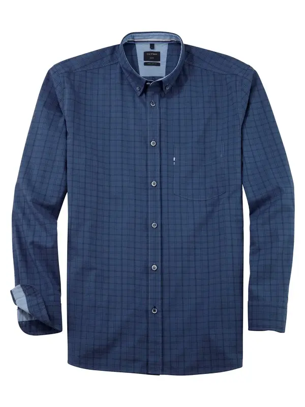 Long Sleeve Button-Down Shirt with Subtle Grid Pattern