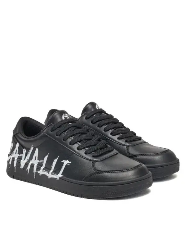 Leather Sneakers with Oversized 'Cavalli' Print