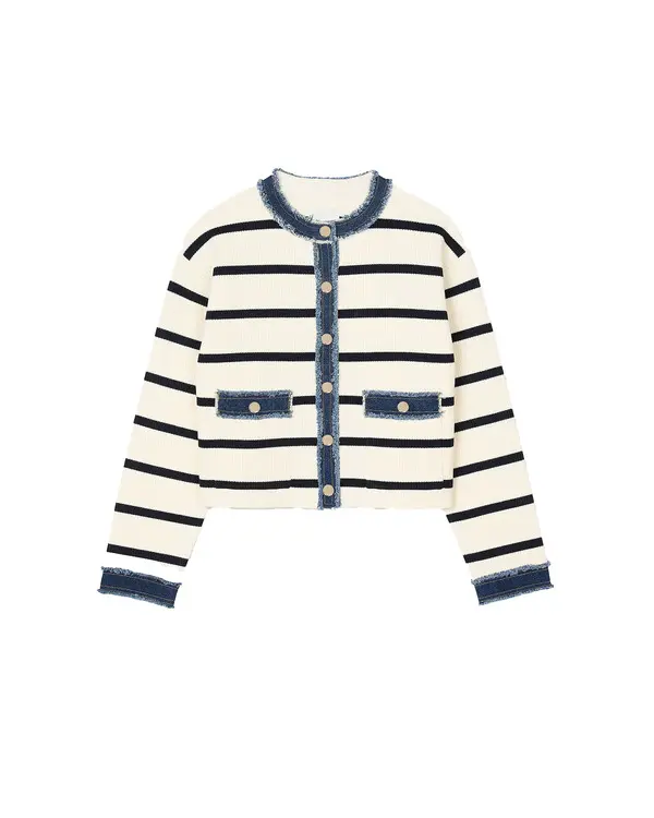 Stripy Cardigan with Denim Details