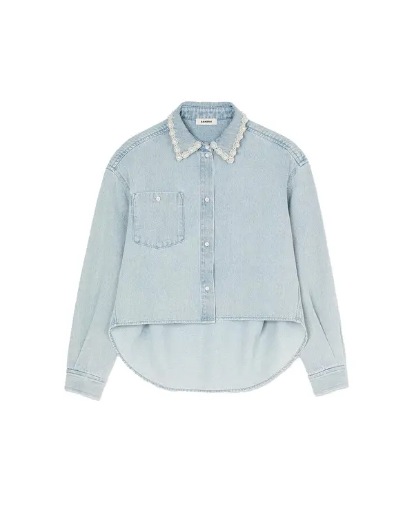 Denim Shirt with Beaded Collar