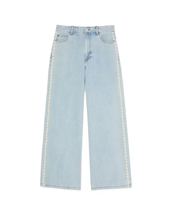 Faded jeans with floral beading 