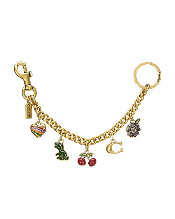 Brass/Multi Motif Chain Bag Charm
