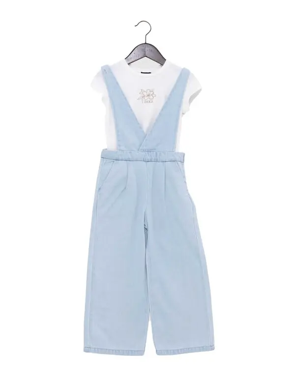 Waterless denim overalls T-shirt set