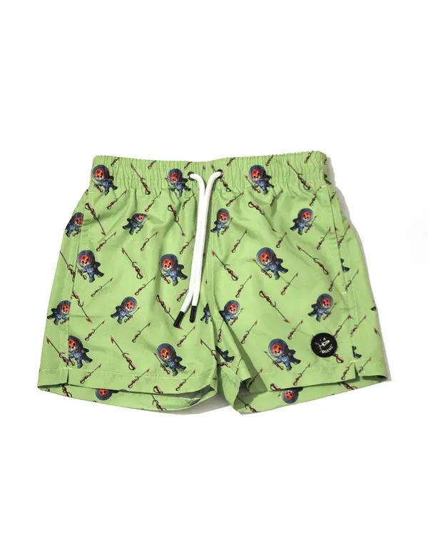 Swim Short with Tiger and Fish Hook Pattern