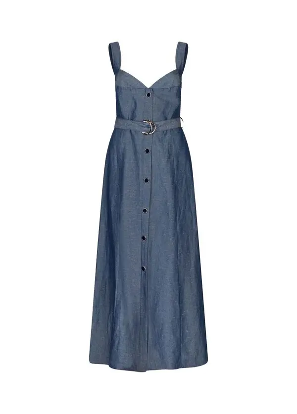 Long linen-blend dress