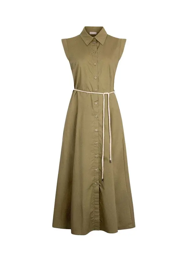Poplin Sleevless Long Shirt Dress