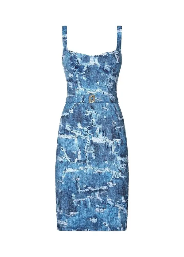 All-over denim print  Midi Dress