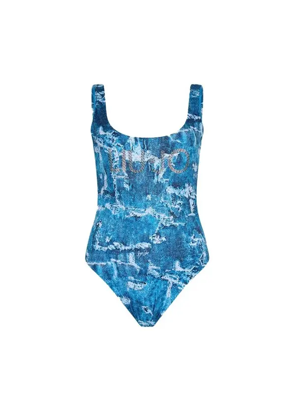 All-over denim print One-piece swimsuit