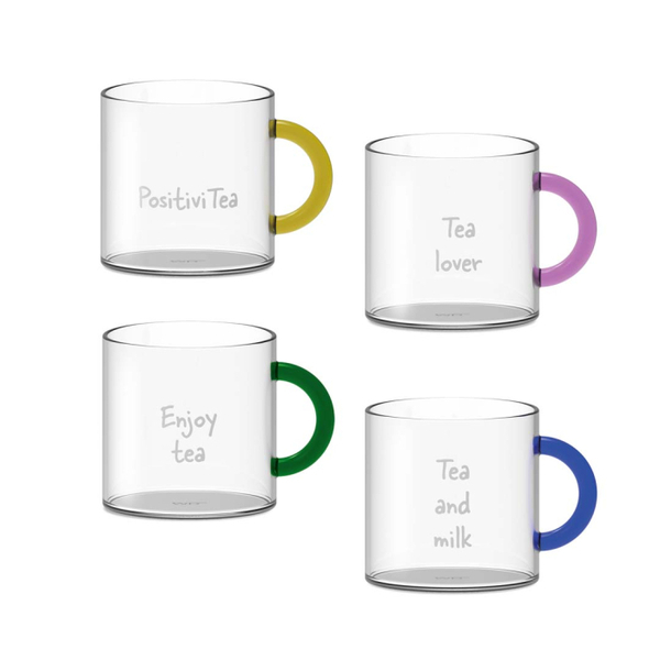 Set of 4 - cups in borosilicate glass with colored handle
