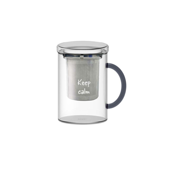 Mug in boros. glass with green handle, s.s. filter with glass lid