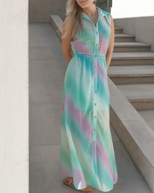Long Linen Dress with Sides Cuts