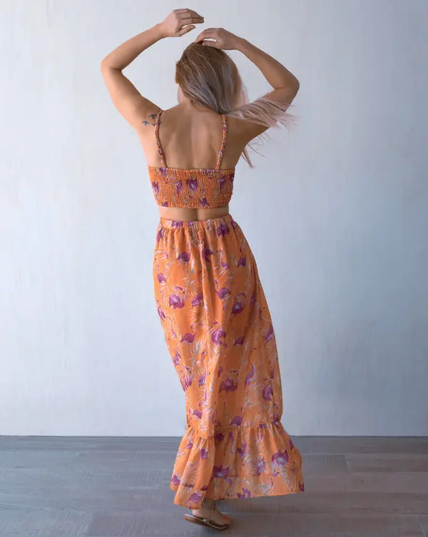 Maxi Layered Bow Dress with an Elastic Back and Braided straps