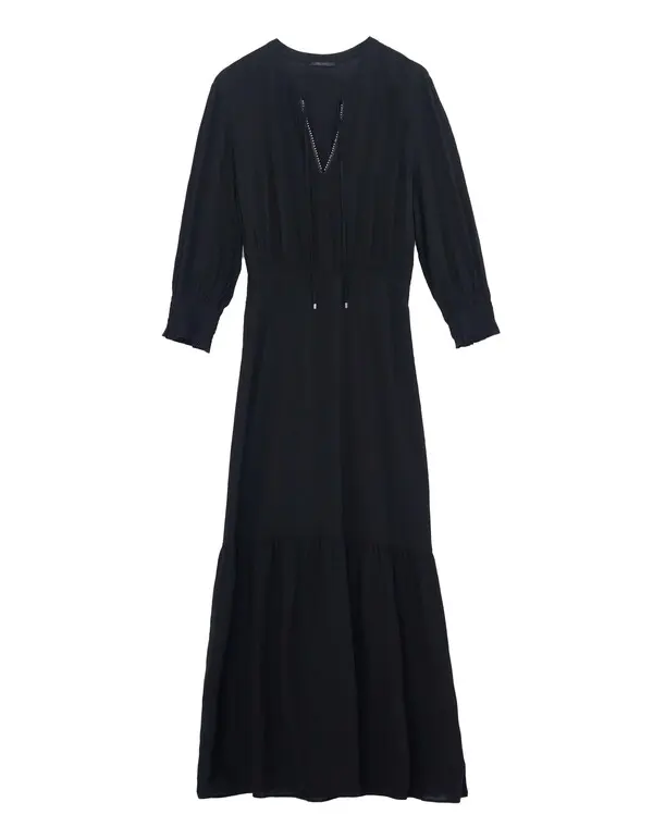 Micro-Beaded Collar Long Dress