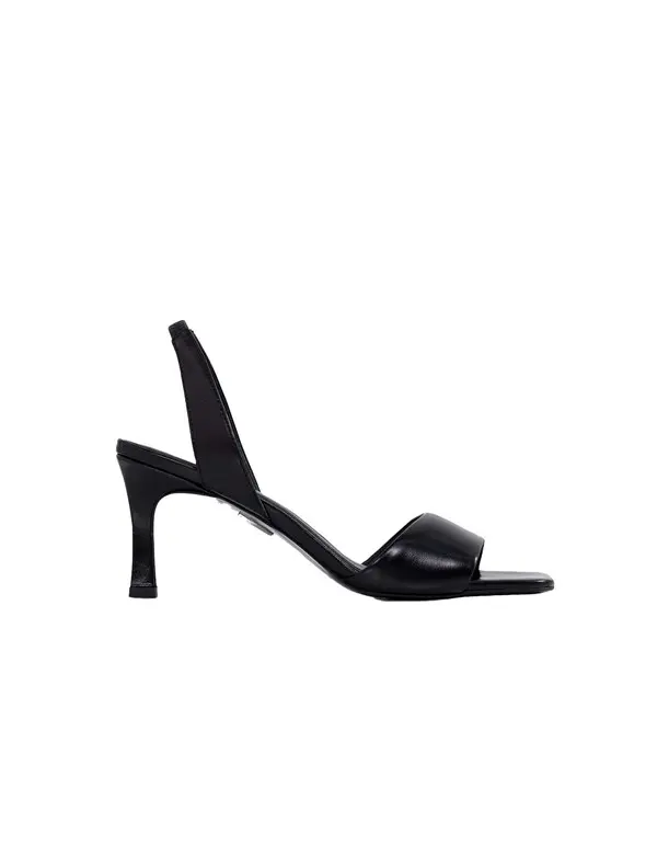 leather heeled sandals with elastic strap