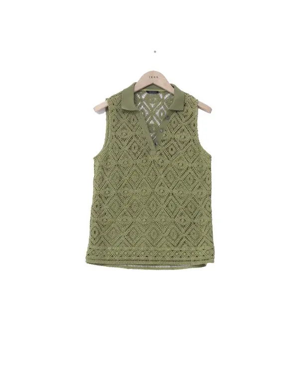 cotton lace crochet polo neck top