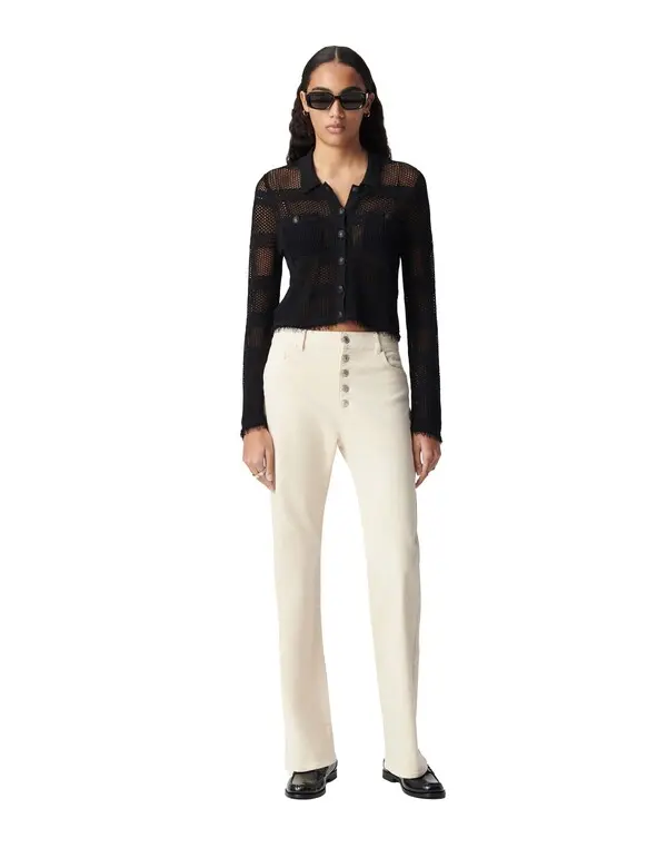 flared jeans with visible buttons