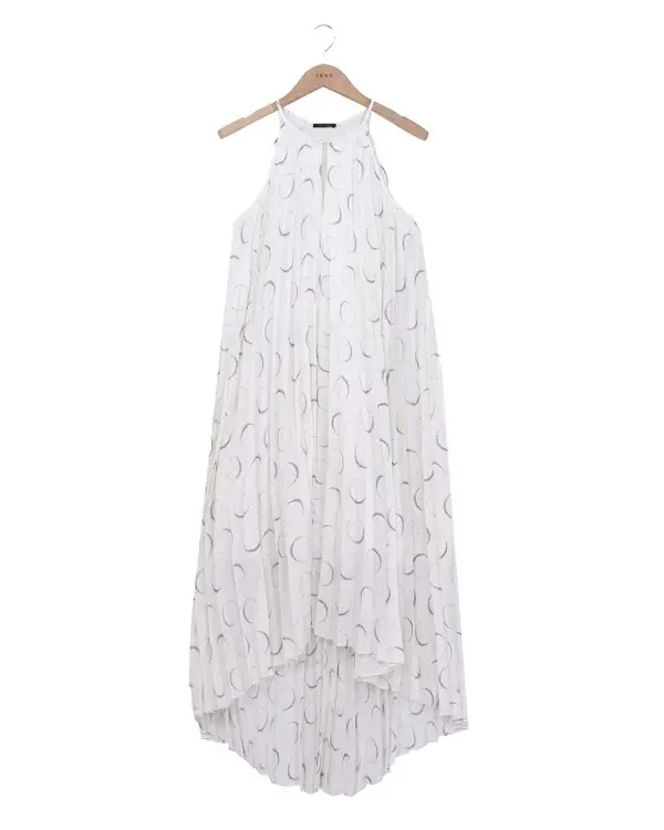 pleated Midi dress with eclipse print
