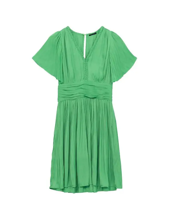 Pleated Satin Short Dress