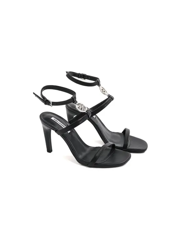 Ankle-Strap Heeled Sandals with Chain Detail