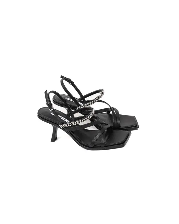 Strappy Heeled Sandals with Chain Detail