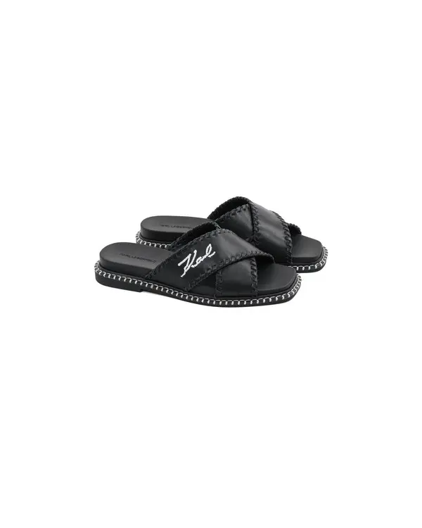 Wide criss Cross Leather Slipper