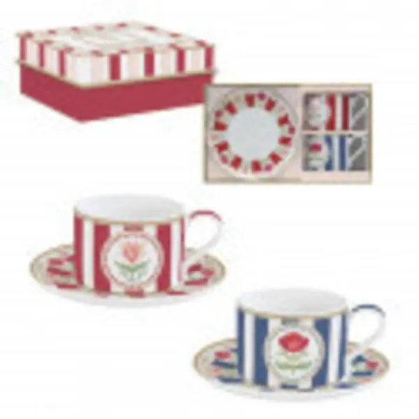 Set 2 Porceain Cups & Saucers  240 Ml In Gift Box