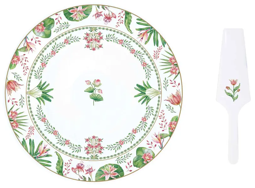 Porcelain cake serving set  Ø 32 cm in color box BOTANIC CHIC