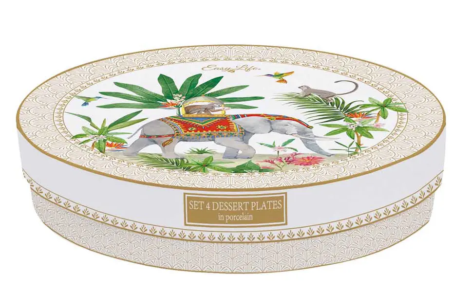 Set 4 porcelain dessert plates Ø 19 cm in hat box MARAJAH