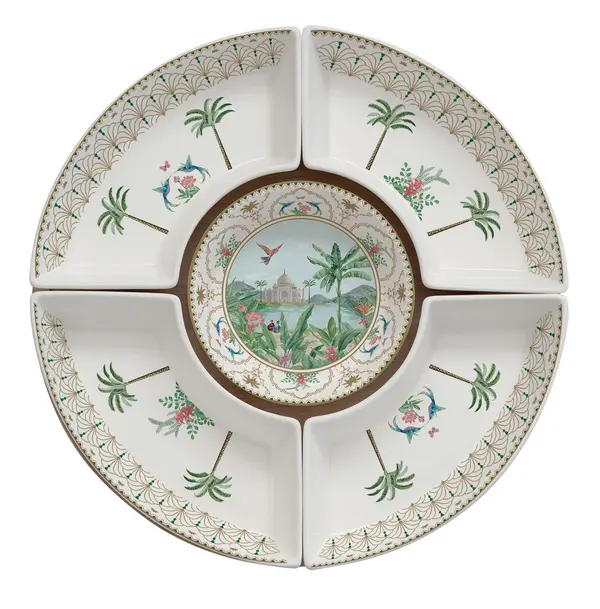Appetizer set Ø 25 cm w/5 porc.bowls on bamboo tray in c.b. PARADISE SAUVAGE